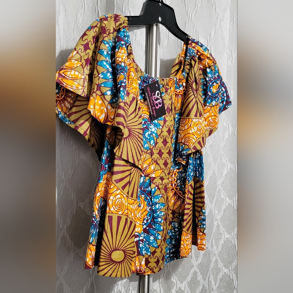 Ankara | Off-Shoulder Multi-Layer Peplum African Print Top | Bold & Colorful